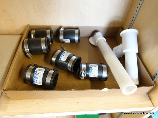 (R1) FLEXIBLE PVC DRAIN FITTING; 6 PIECE LOT OF PLUMBQUICK 1.5 IN X 1.5 IN FLEXIBLE PVC COUPLING