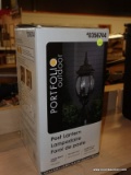 (R2) PORTFOLIO POST LANTERN; PORTFOLIO OUTDOOR POST LANTERN WITH A MATTE BLACK FINISH AND CLEAR