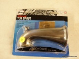 (R1) TUB SPOUT; DANCO, UNIVERSAL TUB SPOUT WITH A BRUSHED NICKEL FINISH. COMES IN DAMAGED PACKAGING.