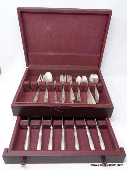 STIEFF STERLING SILVER FLATWARE SET; ROSE FLOWER DETAILING, MONOGRAMMED WITH AN "A". INCLUDES (8)