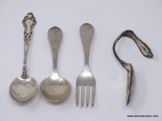 LOT OF (4) MISC. STERLING FLATWARE PIECES; (3) SPOONS & (1) FORK. TOTAL WEIGHT OF THIS LOT IS