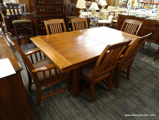(R2) DINING TABLE SET; 7 PIECE SET TO INCLUDE 6 LADDERBACK CHAIRS WITH CUSHIONS AND AN H STRETCHER