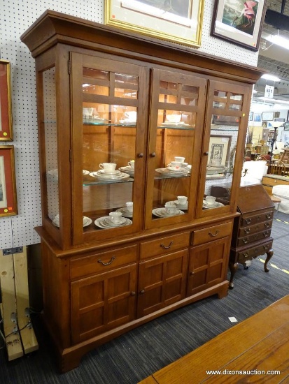 (R1) ARTS AND CRAFTS STYLE BREAKFRONT; 2 PC BREAK FRONT WITH 3 GLASS PANELED CABINET DOORS THAT