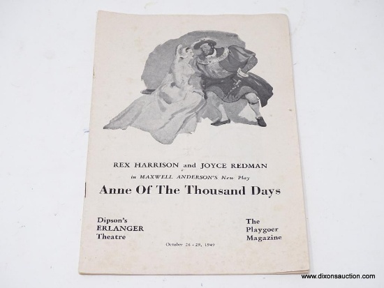 (SHOW) ANNE OF THE THOUSAND DAYS PLAY PROGRAM; PROGRAM FROM THE OCTOBER 26-29, 1949 SHOWING OF REX