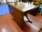 (GARAGE) TABLE; VINTAGE MAHOGANY DUNCAN PHYFE STYLE DROP LEAF DINING TABLE, WILL OPEN TO TAKE