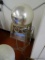 (GARAGE) BALL ON STAND; SILVER YARD GAZING BALL ON PAINTED METAL STAND- 48 IN H