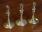 (DR) CANDLEHOLDERS; 3 MATCHING UNMARKED VERY HEAVY SOLID BRASS CANDLEHOLDERS- 7 IN H