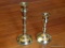 (DR) CANDLEHOLDERS; 2 SIMILAR UNMARKED VERY HEAVY SOLID BRASS CANDLE HOLDERS- 7.5 IN H AND 5 IN H