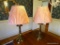 (DR) LAMPS; PR. OF BRASS LAMPS WITH FIBER SHADES- 31 IN H