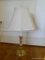 (LR) LAMP; VIRGINIA METALCRAFTERS SOLID BRASS LAMP WITH SILK SHADE- 27 IN H