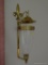 (LR) WALL SCONCES; PR. OF BRASS WALL SCONCES WITH FLEUR DE LIS , BRASS RIMMED SHADES AND A SMOKE
