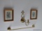 (MBATH) PICTURES AND SCONCE; PR. OF FRAMED MINIATURE WILLIAMSBURG FLORAL PRINTS- MARCH AND JULY- 7