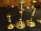 (FRM) CANDLEHOLDERS; 3 BRASS VIRGINIA METALCRAFTERS MISC.. CANDLEHOLDERS- 8 IN, 7 IN AND 4.5 IN