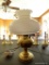 (FRM) LAMP; BRASS ROYAL OIL LAMP WITH MILK GLASS SHADE AND CHIMNEY- 21 IN H ( NOT CONVERTED)