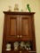 (BATH) CABINET LOT; CONTENTS OF CABINET INCLUDE- MINIATURE PORCELAIN ANIMAL FIGURINES, MINIATURE