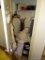 (LAUNDRY) CLOSET LOT; LOT INCLUDES- EUREKA VACUUM, STEP STOOL, IRONING BOARD, ELECTRIC CURLERS, 2