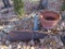 (SIDEYD) MISC.. LOT; LOT INCLUDES 2 COMPOSITION PLANTER- 14 IN AND 20 IN, IRON PEDESTAL- 24 IN H AND