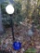 (SIDEYD) GAZING BALL; 2 GAZING BALLS- ON POST- 60 IN H AND ON METAL STAND- 27 IN H, BLUE BALL IS A