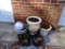 (GARAGE-OUT) MISC.. LOT; LOT INCLUDES- 3 COMPOSITION PLANTERS-11 IN, 13 IN AND 21 IN H, PR MOSS