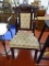 (GARAGE) ANTIQUE CHAIR; ANTIQUE MAHOGANY VICTORIAN SIDE CHAIR WITH FLORAL UPHOLSTERY- 21 IN X 21 IN