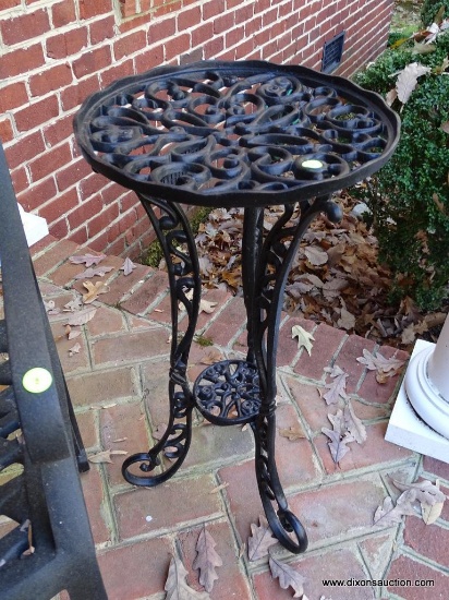 (FRONT-OUT) PLANT STAND; ONE OF A PAIR OF ORNATE METAL PLANT STANDS- 14 IN X 28 IN