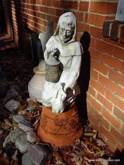 (BACKYD) MISC.. LOT; LOT INCLUDES 2 COMPOSITION PLANTERS- 12 IN H, COMPOSITION STATUE OF ST.