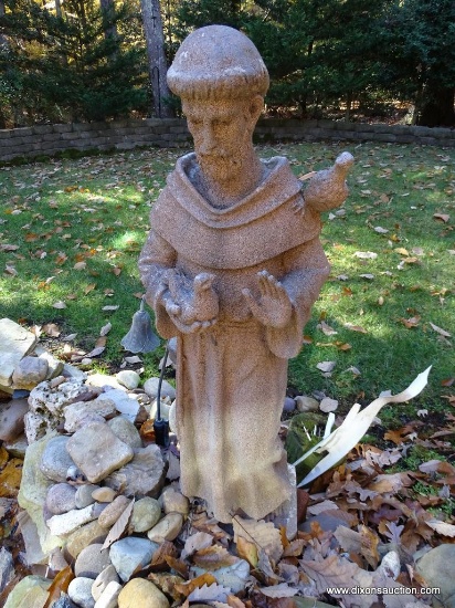 (BACKYD) 3 PC. YARD ART; COMPOSITION STATUE OF ST. FRANCIS- 43 IN H, COMPOSITION COLUMNED PEDESTAL