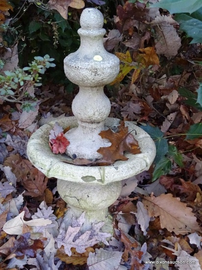 (BACKYD) FOUNTAIN AND STONE; DECORATIVE CAST STONE FOUNTAIN WITH CRACKED BASE- 27 IN H AND A