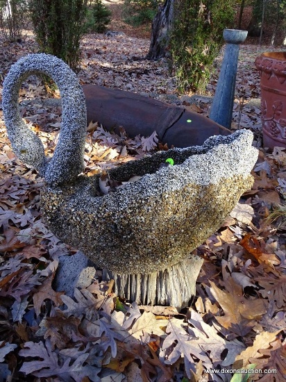(SIDEYD) PLANTER; PEBBLED DECORATED CONCRETE SWAN PLANTER- 19 IN X 19 IN
