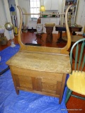 (GARAGE) ANTIQUE WASHSTAND; ANTIQUE OAK WASHSTAND- HAS BEEN STRIPPED AND NEEDS A FINISH, MISSING