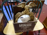 (GARAGE) BOX LOT; LOT INCLUDES- GOLD COMPOSITION CONVEX MIRROR WITH EAGLE- 13 IN X 24 IN, 2 FRAMED