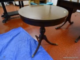 (GARAGE) TABLE; VINTAGE MAHOGANY DUNCAN PHYFE STYLE TABLE WITH BRASS PAW FEET- EXCELLENT CONDITION-