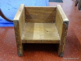 (GARAGE) CHAIR; PINE THIS END UP CHILD'S CHAIR- 15 IN X 13 IN X 13 IN
