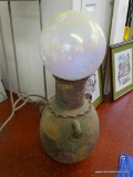 (GARAGE) BALL ON URN; OPALESCENT YARD GAZING BALL ON TERRACOTTA URN- 33 IN