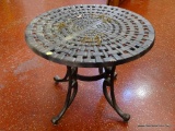 (GARAGE) TABLE; METAL ROUND PATIO TABLE- 22 IN DIA. X 14 IN H