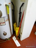 CLOSET LOT; ; LOT INCLUDES 2 EUREKA VACUUM CLEANERS, MOP WITH MOP HEADS ON SHELF, DUST PANS, SCRATCH