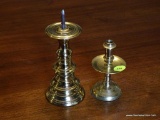 (DR) CANDLEHOLDERS; 2 VIRGINIA METALCRAFTERS BRASS CANDLE HOLDERS- CANDLESTICK- 6 IN AND SMALLER ONE