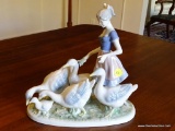 (DR) FIGURINE; MARKED GEROLD PORZELLAN- BAVARIA- WEST GERMANY FIGURINE OF GIRL WITH GEESE- 11 IN X