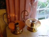 (DR) CANDLEHOLDERS; PR. OF LARGE BALDWIN CANDLEHOLDERS, ONE MISSING A SHADE- 10 IN DIA. AND 13 IN H