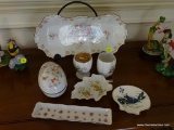 (LR) PORCELAIN LOT; LOT CONSISTS OF HAND PAINTED CELERY DISH, LEFTON CHINA PEN TRAY, ROSENTHAL