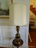 (LR) LAMP; BRASS LAMP WITH SILK SHADE- 36 IN H