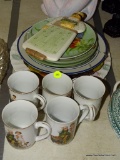 (LR) PORCELAIN LOT; LOT CONSISTS OF 5 NORMAN ROCKWELL MUGS AND 6 COLLECTOR PLATES AND A SPOON HOLDER