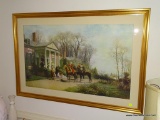 (LR) FRAMED HUNT SCENE; LARGE FRAMED AND MATTED HUNT SCENE IN GOLD FRAME- 42.5 IN X 28.5 IN