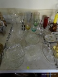 (LR) GLASS LOT; LOT OF MISC.. GLASSWARE- 5 MULTICOLOR WATER GLASSES, MISC.. STEMWARE, 6 SALT DISHES,