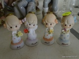 (LR) FIGURINES- 4 LEFTON CHINA ANGELS WITH THE MONTHS OF FEBRUARY, MARCH, JULY AND DECEMBER- 3 IN H