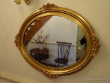 (HALL) MIRROR; GOLD FLORAL EMBOSSED OVAL MIRROR- 36 IN X 29 IN