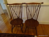 (HALL) 2 CHAIRS; PR. OF PA. HOUSE CHERRY BRACE BACK WINDSOR CHAIRS- 19 IN X 21 IN X 40 IN