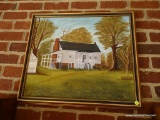 (FRM) FRAMED OIL PAINTING; FRAMED OIL PAINTING OF PERIOD HOME BY A. NUCKOLS IN GOLD AND BLACK FRAME-