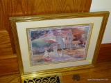 (FRM) FRAMED PRINT; FRAMED AND MATTED IMPRESSIONIST WATERCOLOR PRINT BY DEANNE CONLEY IN GOLD FRAME-