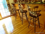 (FRM) BAR CHAIRS; 4 MAPLE BAR CHAIRS WITH WOVEN SEAT PADS- 21 IN X 14 IN X 44 IN